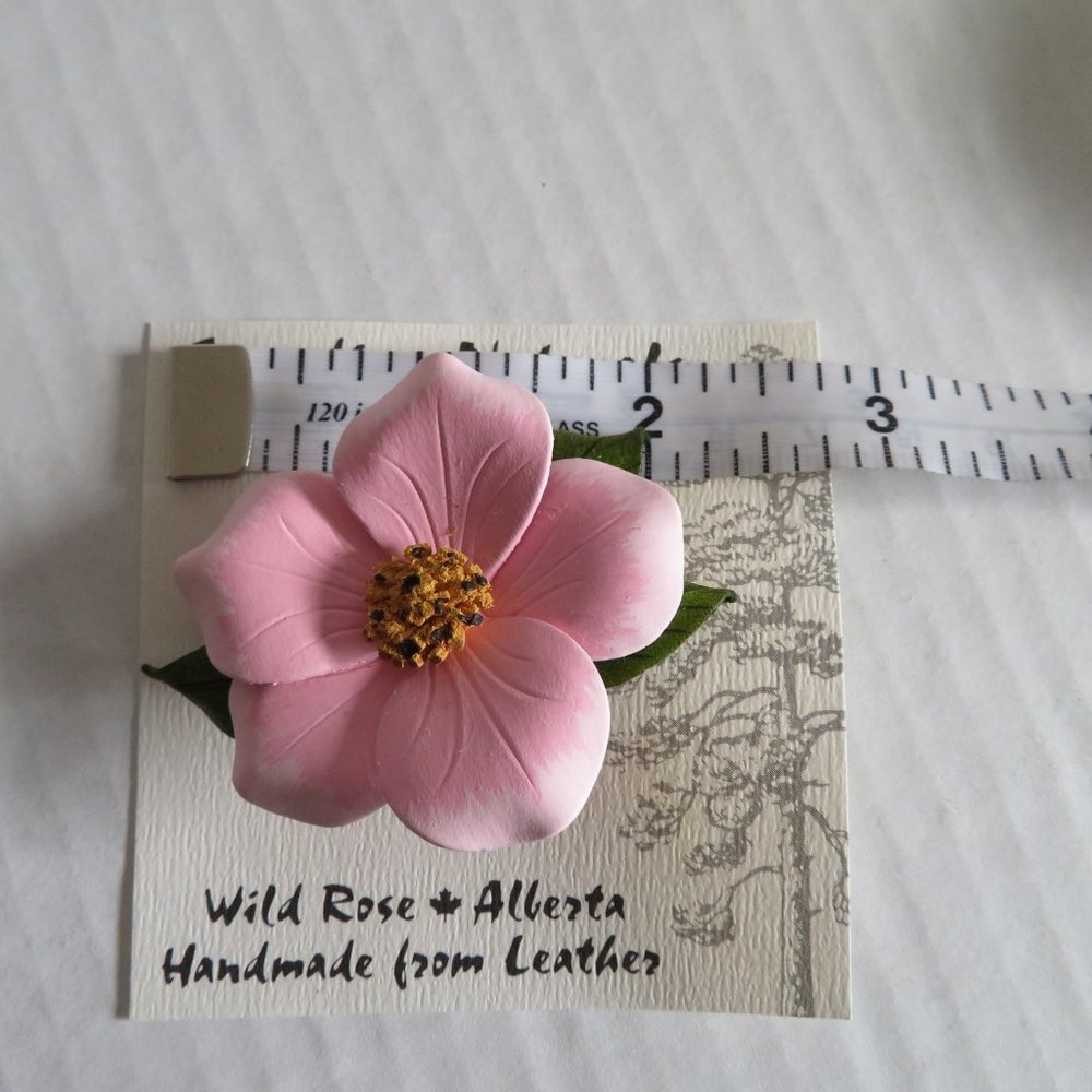 Vintage Handcrafted Leather by Hinterland Alberta - Wild Rose Brooch, NWT